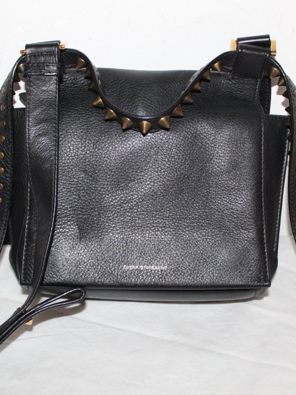 Elena Ghisellini Black Leather Shoulder Bag with Studded Detailing Top Handle